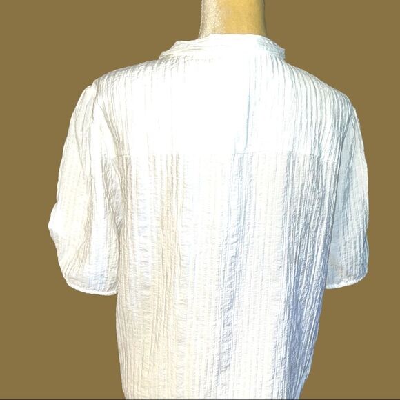 Lane Bryant white top with tie in front and elastic on short sleeves! - Picture 7 of 8